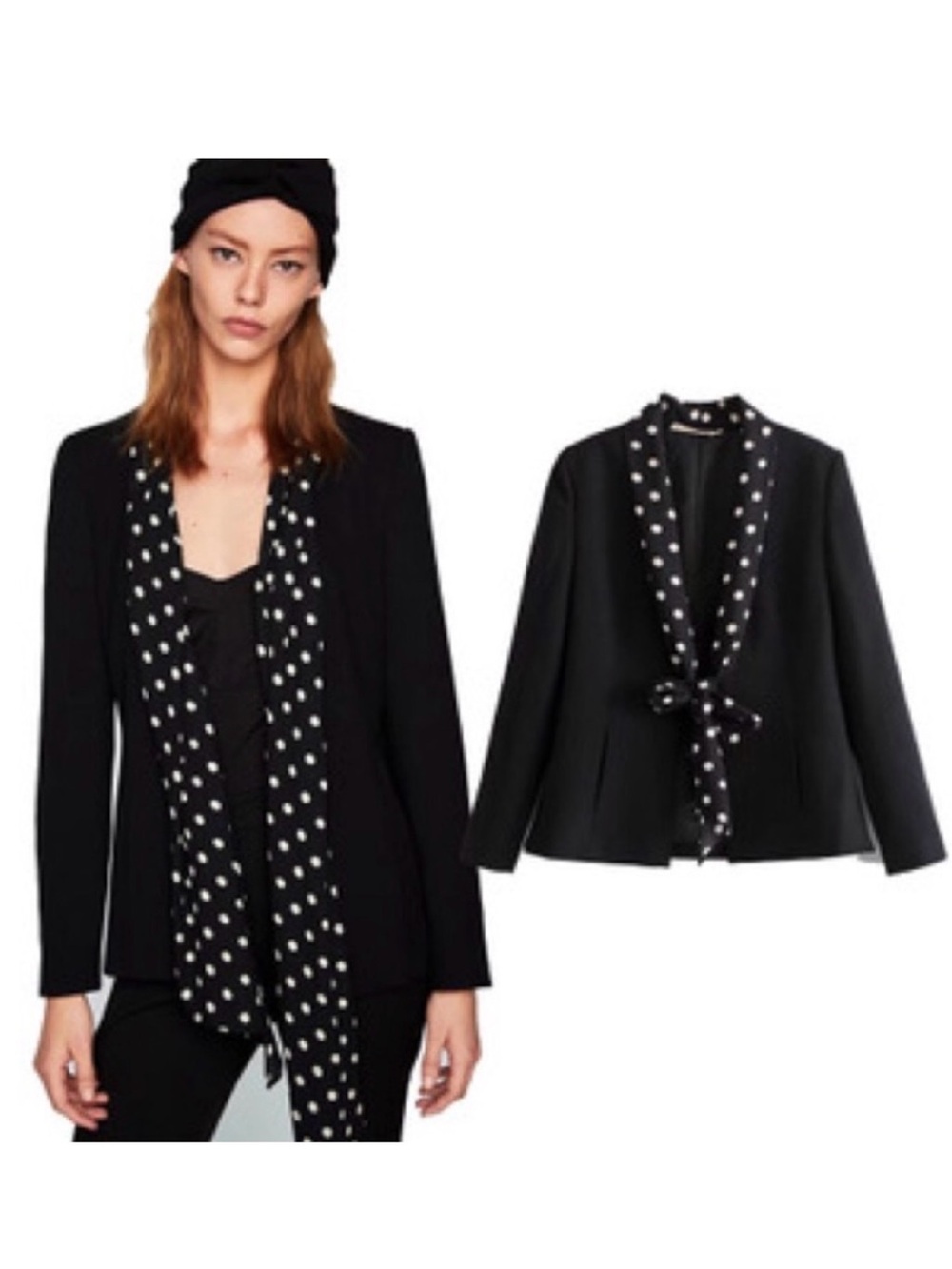 ZARA BASIC Blazer with Polka Dot Scarf Cuff Link Sleeve